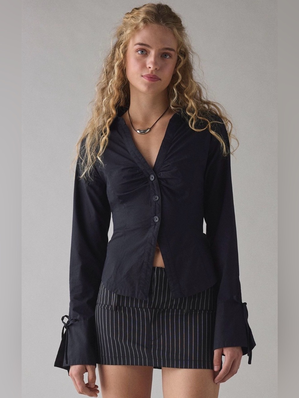 Urban Outfitters Black Button-Front Women's Blazer Shirt